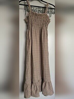 Prarie Ruffle Seersucker Plaid Dress